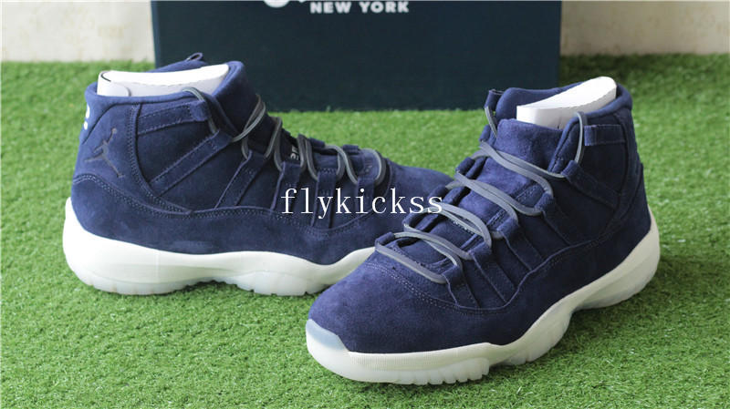 Authentic Air Jordan 11 PRM Jeter Navy Suede Re2pect